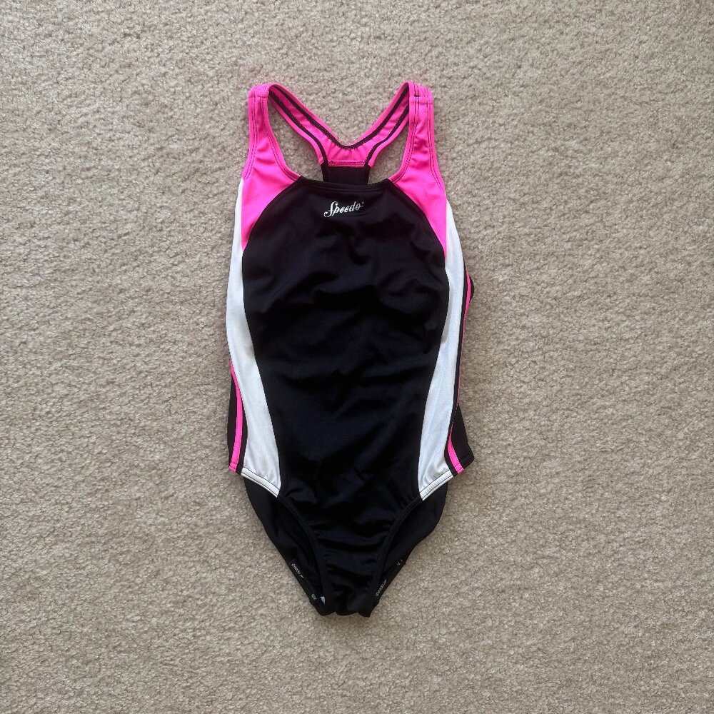 NWOT Speedo Pink and Black One-Piece Swimsuit Girls 14